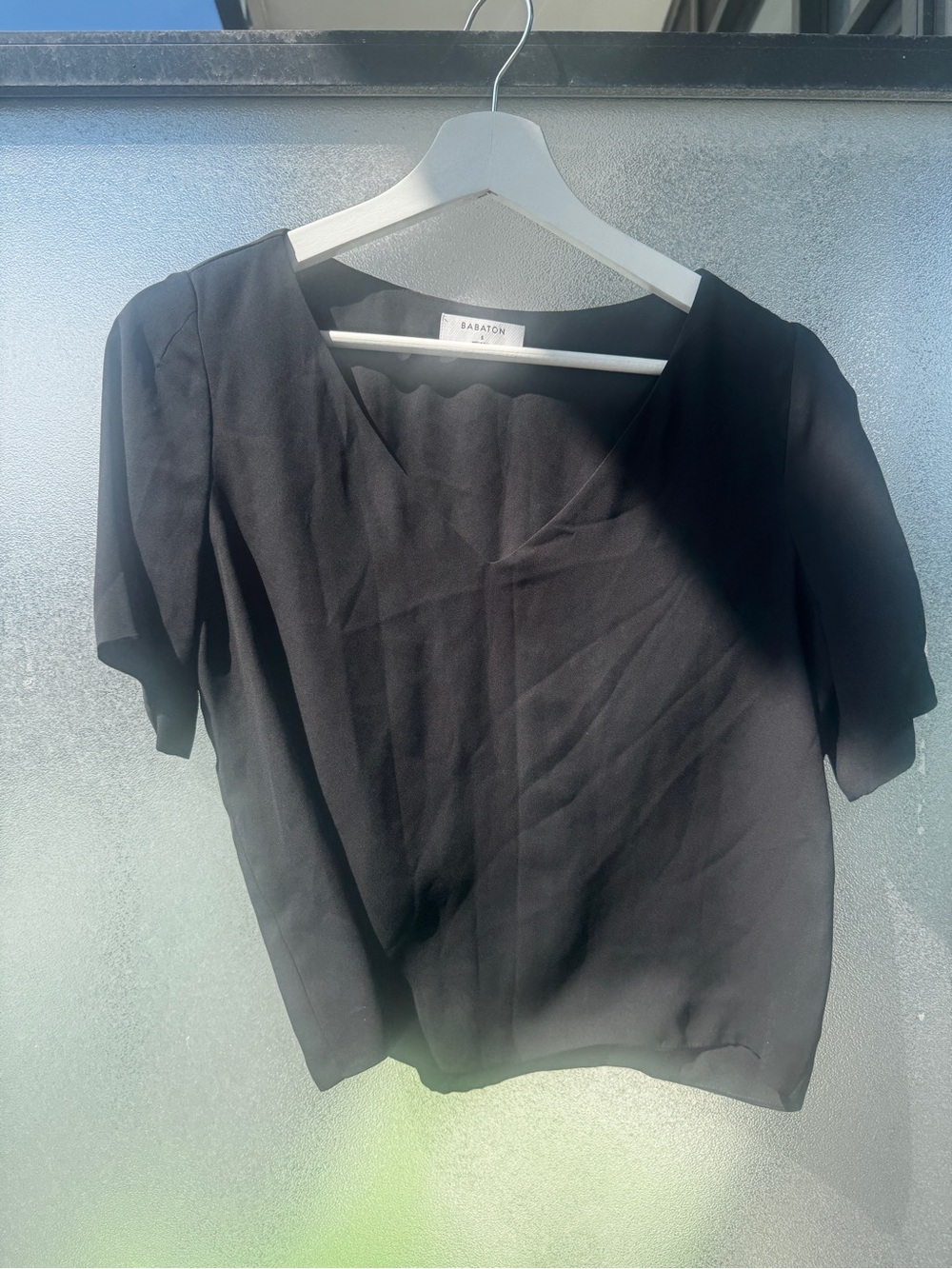 Aritzia Babaton Randy Black Short-Sleeve V-Neck Blouse
